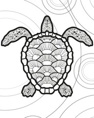 Coloring page with the image of a sea turtle swimming in the water