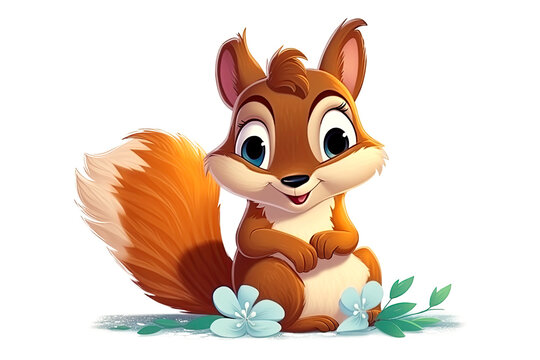 cartoon character funny squirrel on a white isolated background. Generative AI illustration