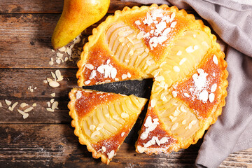 Homemade pear tart with almonds