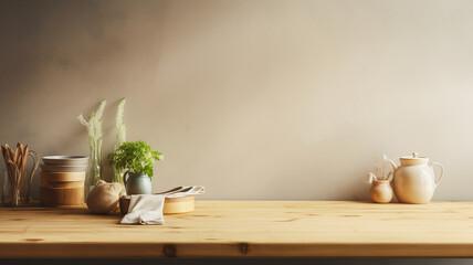 Home Interior Wooden Table Background Free Space Your Decoration, Generative AI