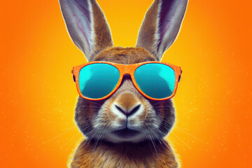 Naklejka na ściany i meble A funny bunny wearing sunglasses, a delightful white creature with a playful and fashionable twist.created with Generative AI technology
