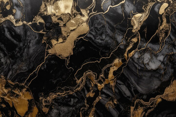 Black Marble Background with Lots Gold Veins. Luxury Black Gold Marbled Backdrop. Generative ai