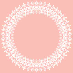 Oriental vector round frame with arabesques and floral elements. Floral round pink and white border with vintage pattern