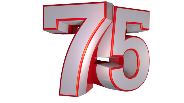 White 3d number design number 75
