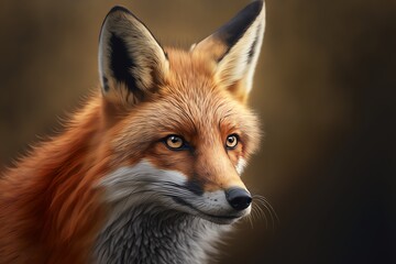 Obraz premium Red Fox - Vulpes vulpes, sitting up at attention. Red fox portrait. Generative AI.