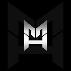 MH Elegant Bold Typography Logo on Black silver metal Gradient. Vector Illustration