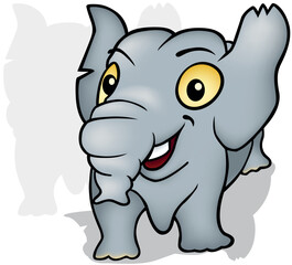 Smiling Gray Cute Elephant from Front View