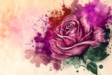 Watercolor rose flower background. Watercolor floral bouquet illustration. Generative AI