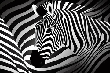 Zebra skin pattern background. Zebra stripes black and white background. Zebra portrait. generative AI.