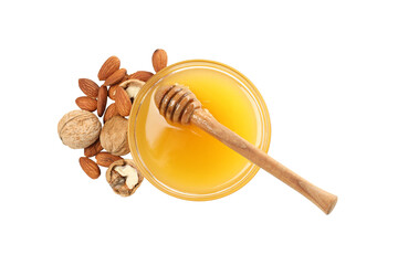 PNG, honey with nuts, isolated on white background