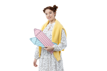 PNG, school and study concept with cute girl, isolated on white background