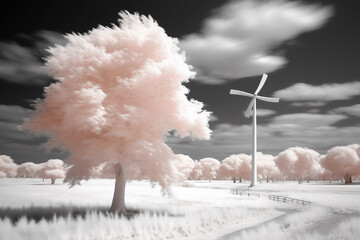 Generative AI - Infrared style of wind turbine and tree