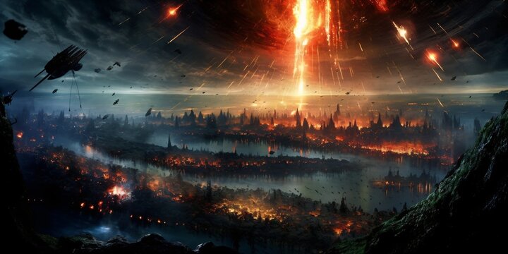 formidable destroying forces in the universe, dramatic natural disaster, science fiction illustration, generative ai