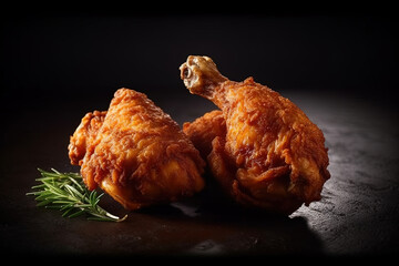 Hot and spicy fried chicken isolated on dark background. Created with Generative AI Technology