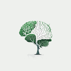 A tree with the shape of a human brain on a white background. generative ai
