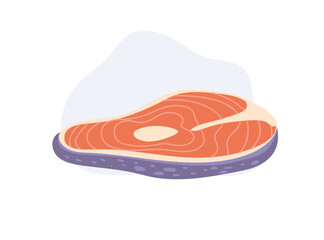  Cooking food ingredient. Sea food, Salmon meat. Fish products illustration. Fish fillet. Flat vector cartoon illustration