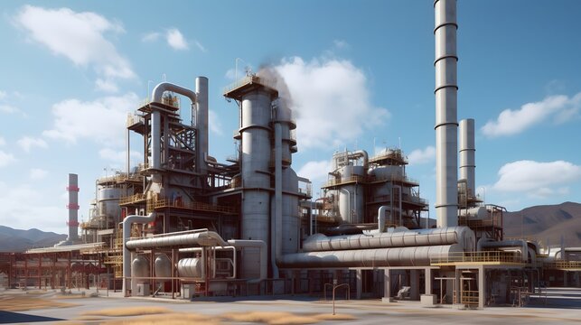 Petrochemical plant illustration. Generative AI