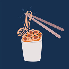 Cartoon vector illustration of Skater Asian Noodle Take Away Box and chopsticks