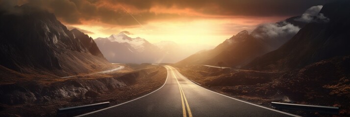 An endless road stretching to the very horizon. Concept of success and new opportunities. Generative AI