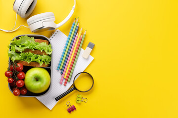 School supplies, stationery, and lunch box