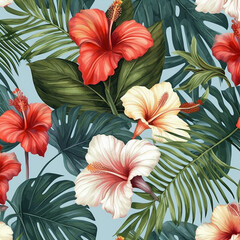 seamless pattern with red flowers