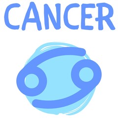 Cancer astrology (zodiac) sign in blue and light blue colours, signed icon (picture)