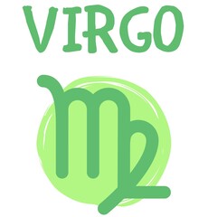 Virgo astrology (zodiac) sign in green and light green colours, signed icon (picture)