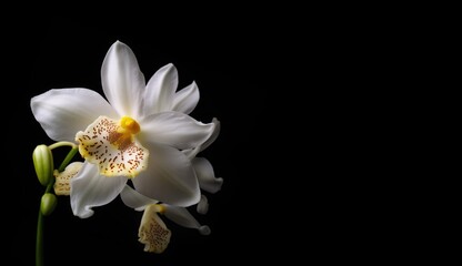 Fototapeta na wymiar white orchid flower closeup photoshoot with dark background