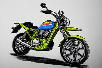 A drawing of a motorcycle. (AI-generated fictional illustration)
