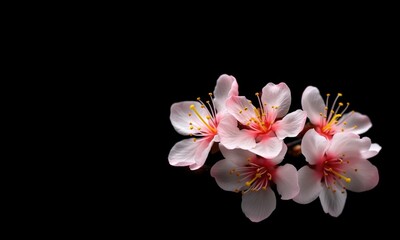 Fototapeta na wymiar pink plum flower closeup photoshoot with dark background