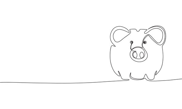 Continuous line drawing of pig money box. Vector illustration as line art outline wallpaper for minimal poster, template, banner