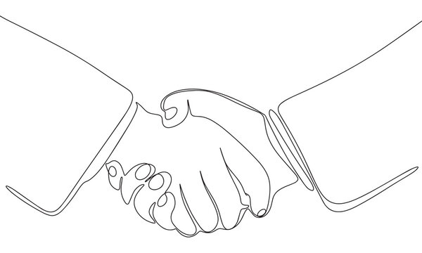 recommend clip art: Continuous line drawing of handshake businessman. Vector illustration as line art outline wallpaper for minimal poster, template, banner