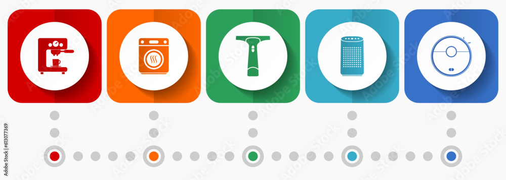 Poster home appliances vector icons, miscellaneous square icon set such as coffe maker, dryer, window clean