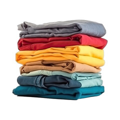 Folding T-shirt. Stack of clothes on transparent background. Laundry concept