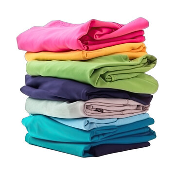 Folding T-shirt. Stack of clothes on transparent background. Laundry concept