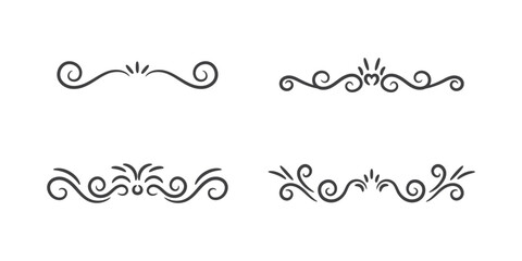 Hand drawn art swirl frame borders ornament set vector illustration on white background.