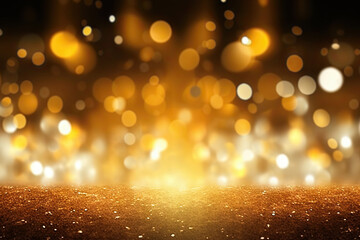 Holiday sparkle. Premium shiny gold effect decoration abstract design bokeh black blurred background