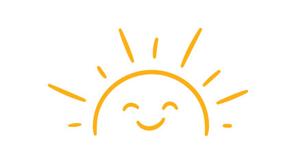 Yellow half sun icon in doodle style. Hand drawn sunset simple graphic symbol. Summer heat icon. Half round solar element. Vector illustration isolated on white background. - 613078521