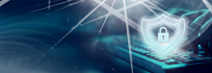 Cyber, personal data, privacy and information security. Internet networking  protection security system concept. Padlock icon on tech code background.