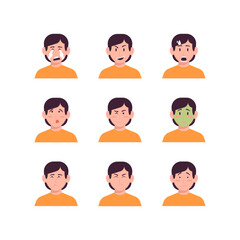 Set Of Young Man Face Expression Avatars Vector
