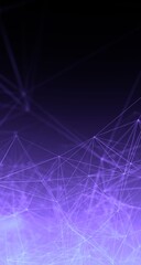 Purple blue gradient vertical web banner background. Fantasy abstract technology, engineering and science wallpaper with particles and plexus connected lines. Wireframe 3D illustration and copy space