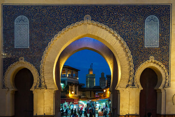 Morocco. Fez. The Bab Boujloud gate built in the 12th century.