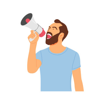 Vector Illustration Concept Of A Person Screaming With A Loudspeaker Megaphone