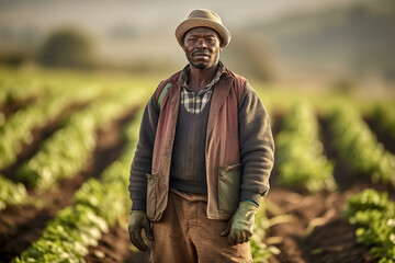 Adult african farmer look at camera. Generative AI, Generative AI