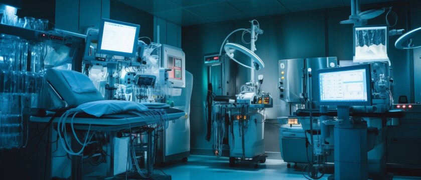 Modern operating room with modern medical equipment. Generative AI