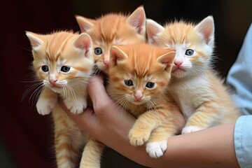 Fototapeta na wymiar Hugging Many Kittens, a Bouquet of Kittens, Hands Hugs a Lot of Kittens, Abstract Generative AI Illustration