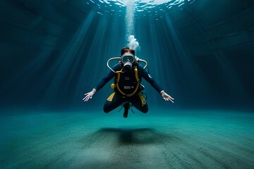 scuba diver in the ocean, , scuba diver in action