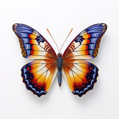 Beautiful butterfly isolated on white background. Directly above view. Taxidermy. Generative art	