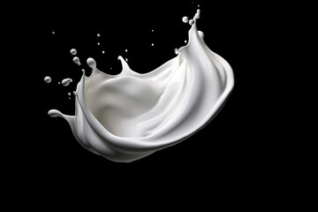 Fresh natural milk, yogurt or paint splash isolated on black background. Photorealistic generative art