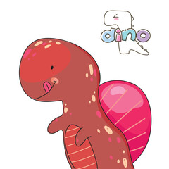 Red cute dino on white background. Vector illustration, doodle